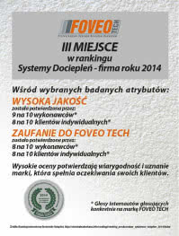 FOVEO TECH III miejsce w rankingu Systemy Dociepleń - firma roku 2014