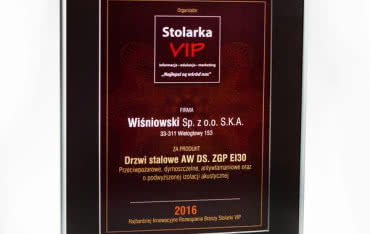 Wyróżnienie dla stalowych drzwi AW DS ZGP EI30 firmy WIŚNIOWSKI