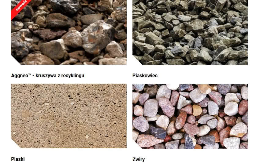 Wybrane grupy kruszyw w ofercie Lafarge Kruszywa i Beton Sp. z. o.o.